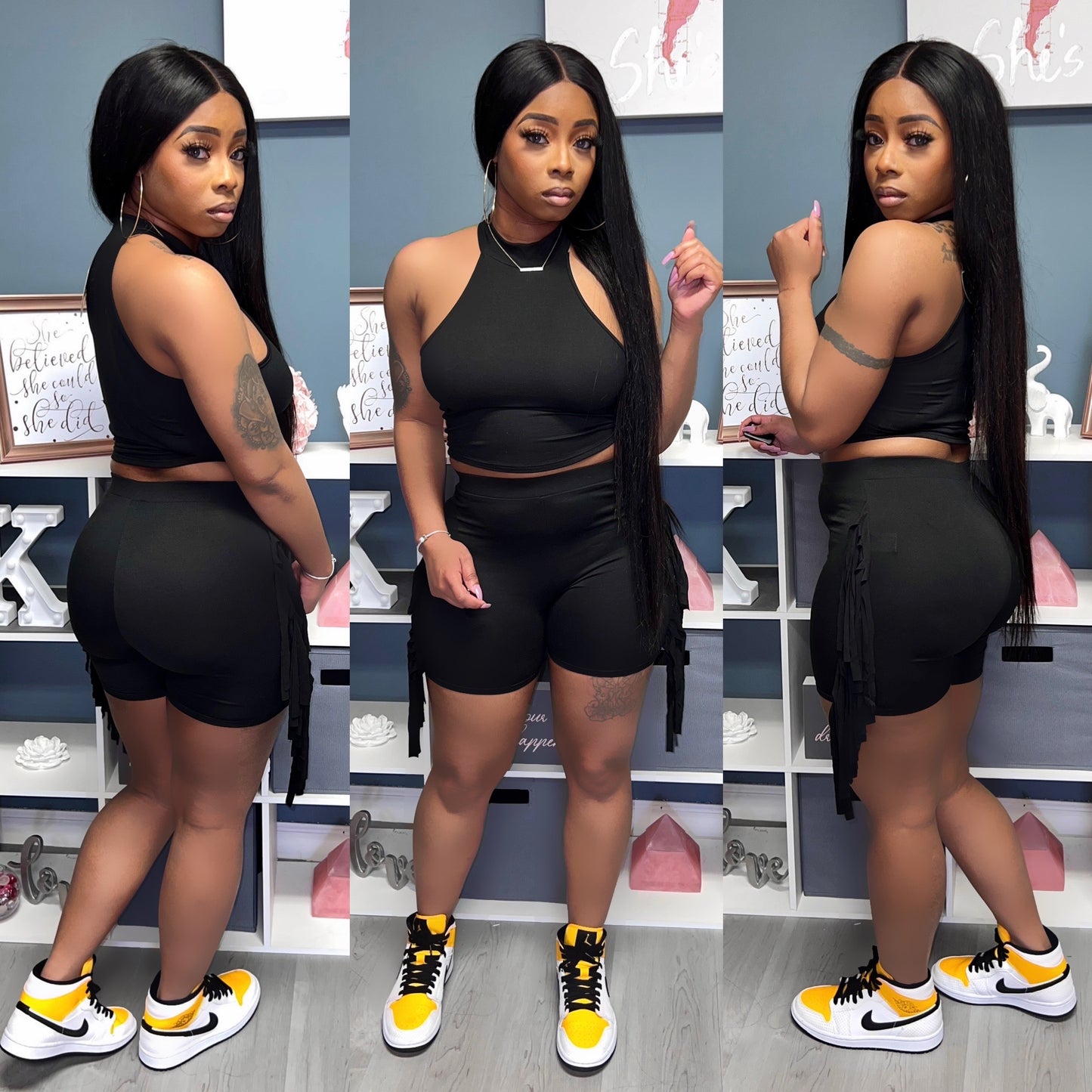 “Keeping Me Fringed” (Black) Short Set