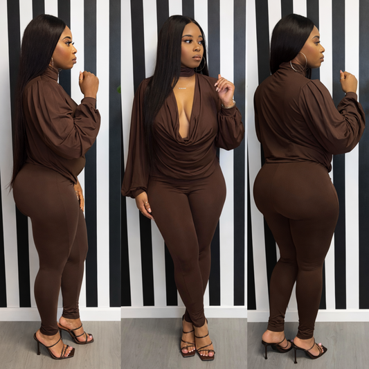 Mocha Muse Draped Two-Piece Set