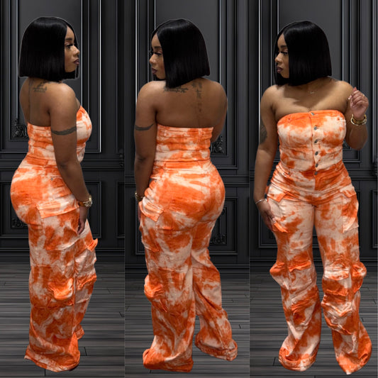 "Bleach Wash Cargo" Demin Jumpsuit