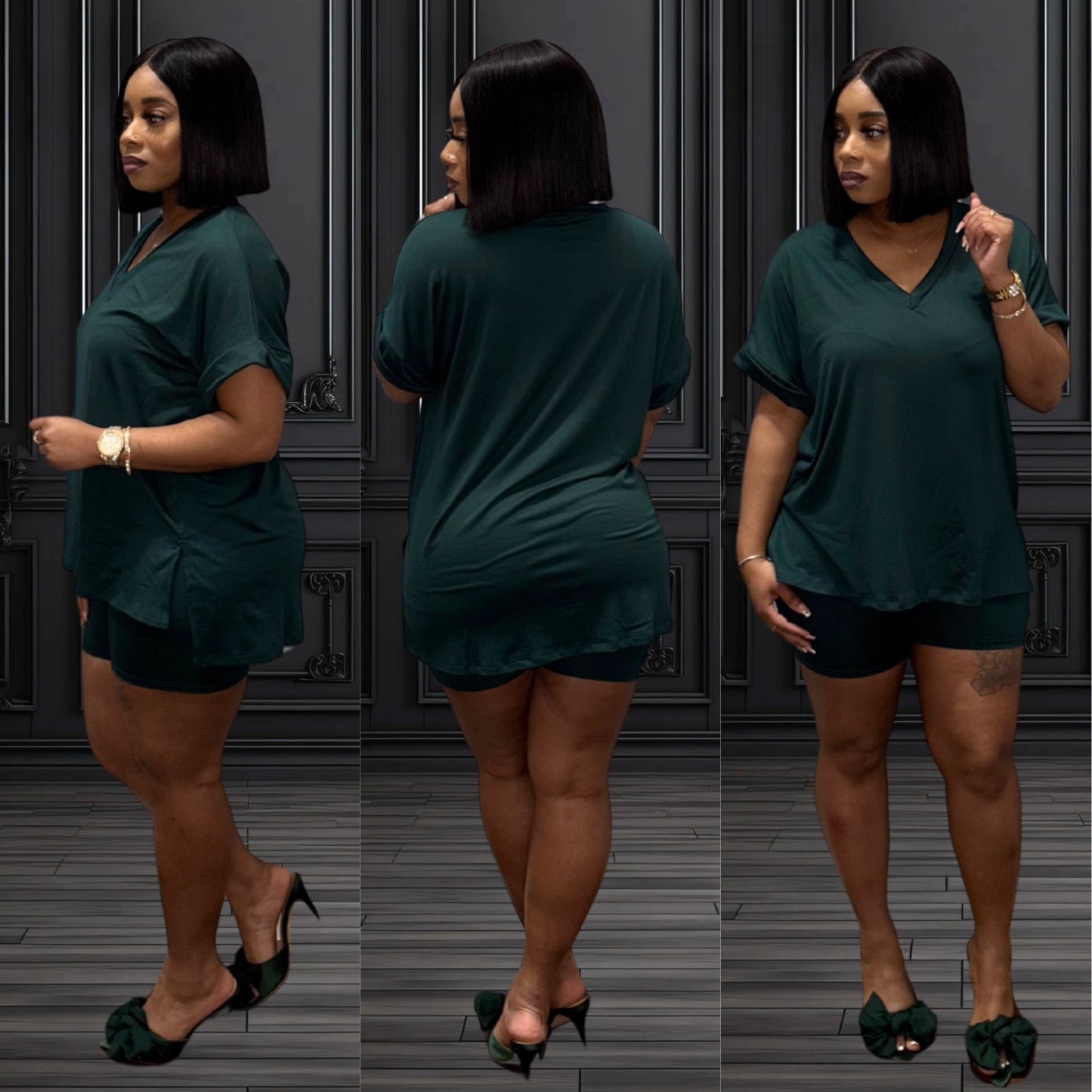 "Oversized It" Short Set Hunter Green