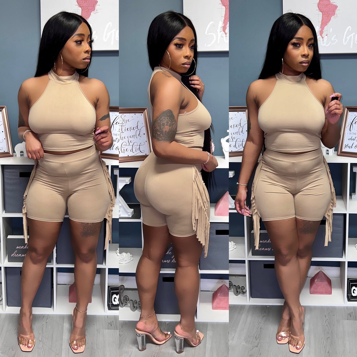 “Keeping Me Fringed” (Taupe) Short Set