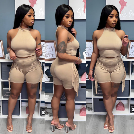 “Keeping Me Fringed” (Taupe) Short Set