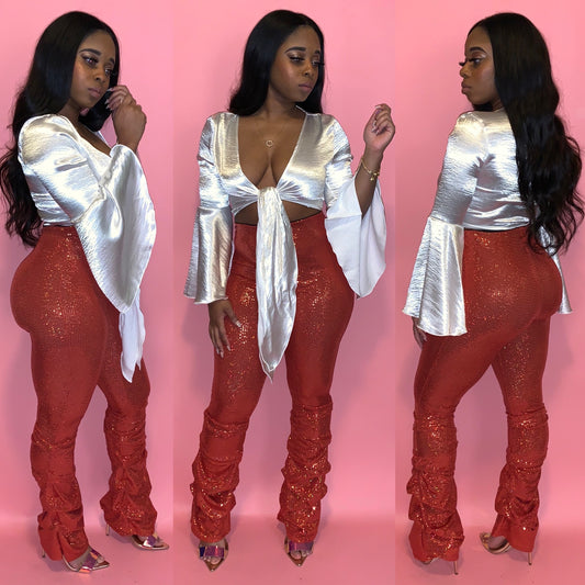 “Show me off” rust sequin pants