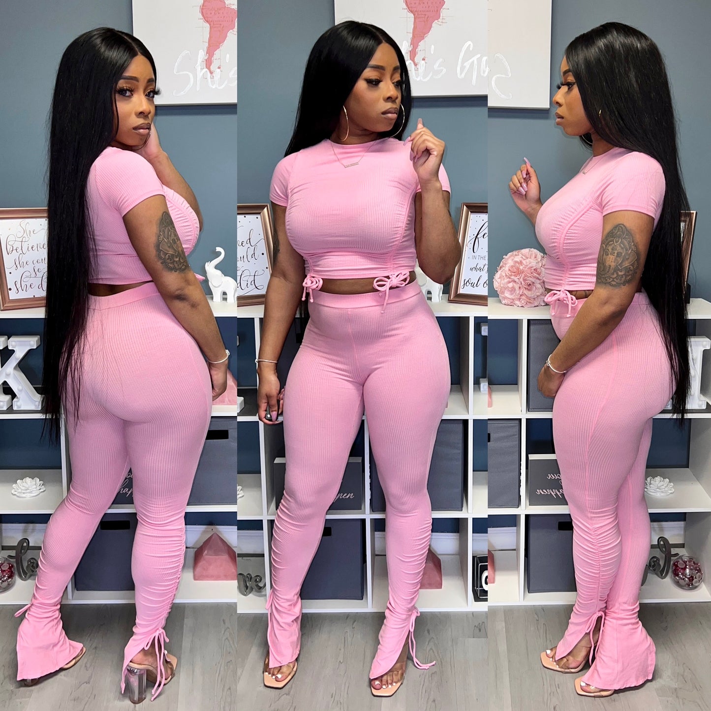 “Ruche Tie” Pants Set