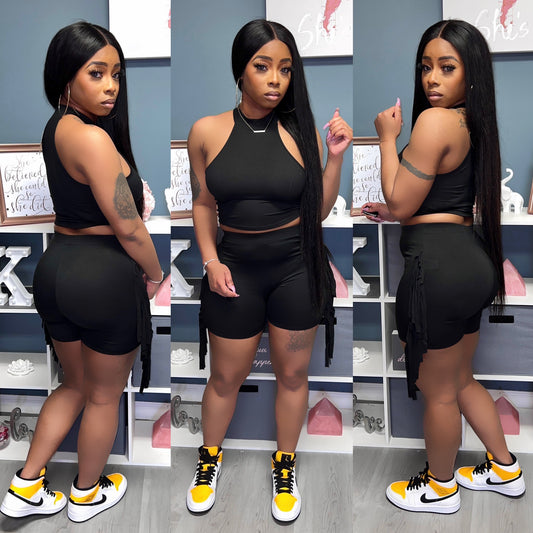 “Keeping Me Fringed” (Black) Short Set